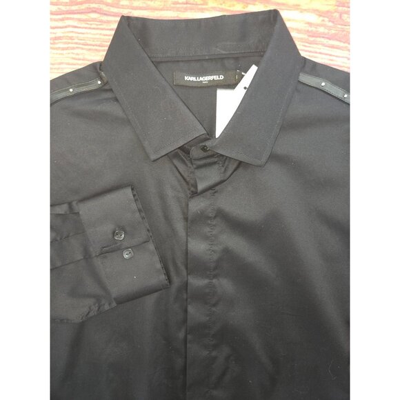 Karl Lagerfeld Paris Mens Studded Black Dress Shirt Large - Picture 4 of 10